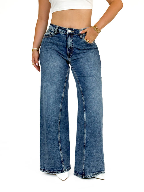 Stretch - Morgan extra wide jeans washed dark denim