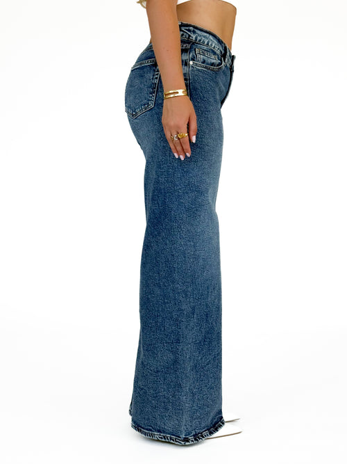Stretch - Morgan extra wide jeans washed dark denim
