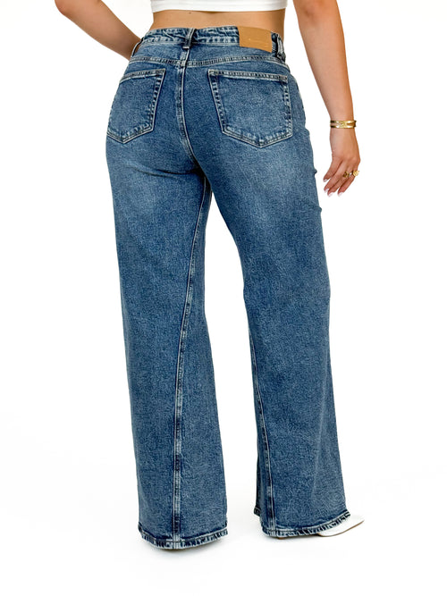 Stretch - Morgan extra wide jeans washed dark denim