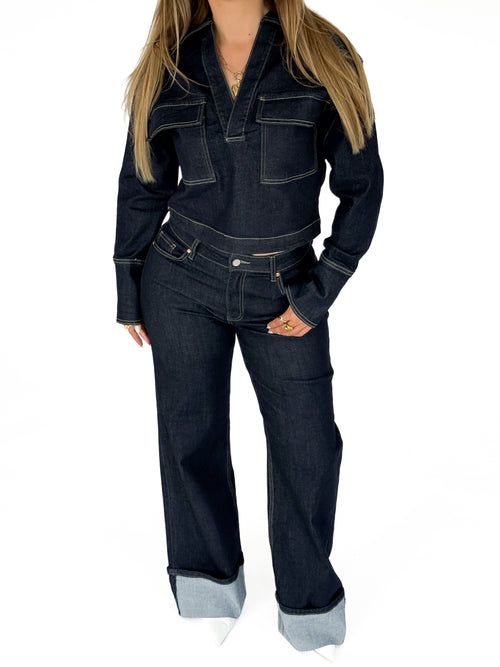 Stretch - Olivia wide jeans navy blue