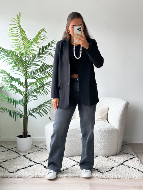 Stretch - Merel wide jeans dark grey