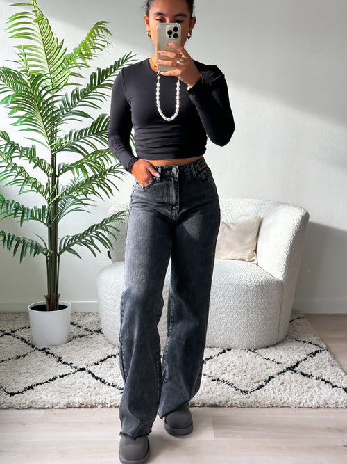 Stretch - Laura wide jeans dark grey