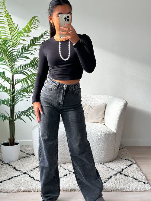 Stretch - Laura wide jeans dark grey