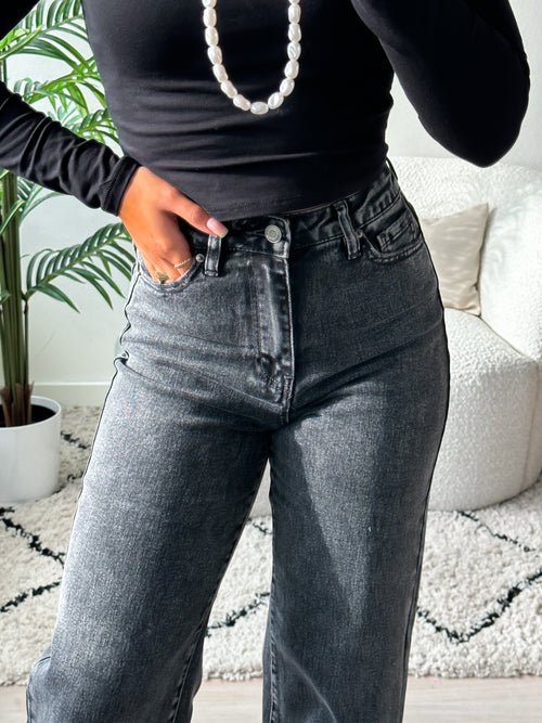 Stretch - Laura wide jeans dark grey