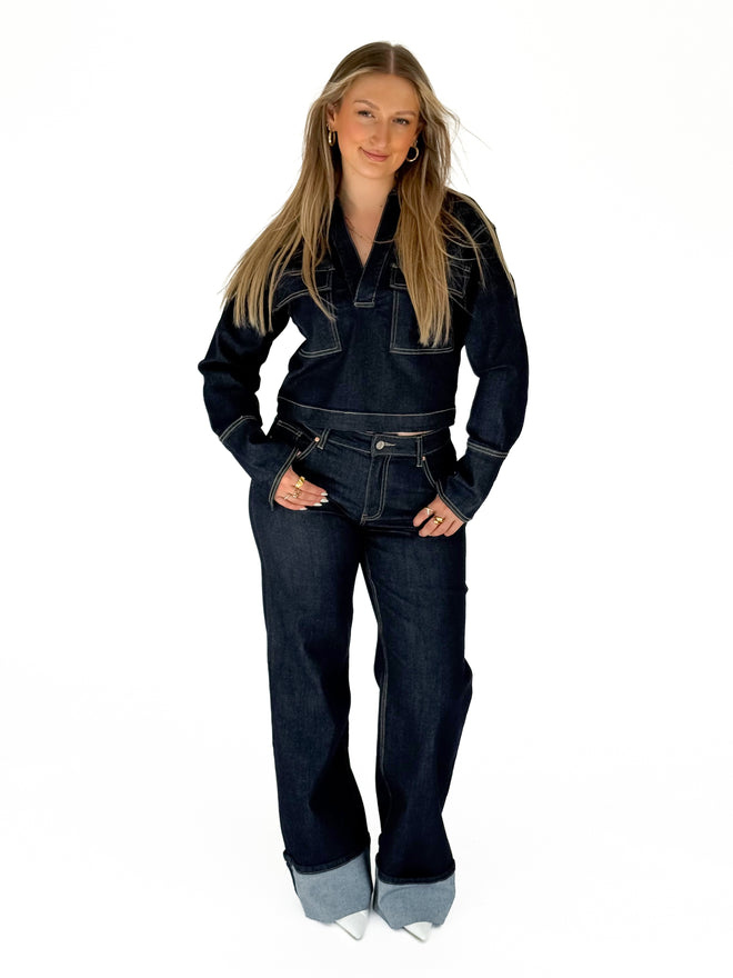 Stretch - Olivia wide jeans navy blue