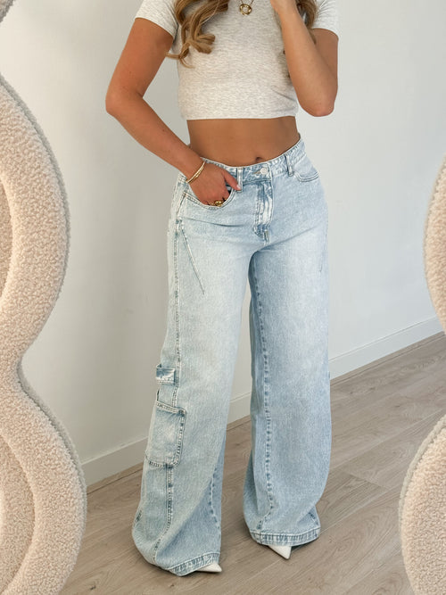 Stretch - Tess cargo jeans light denim