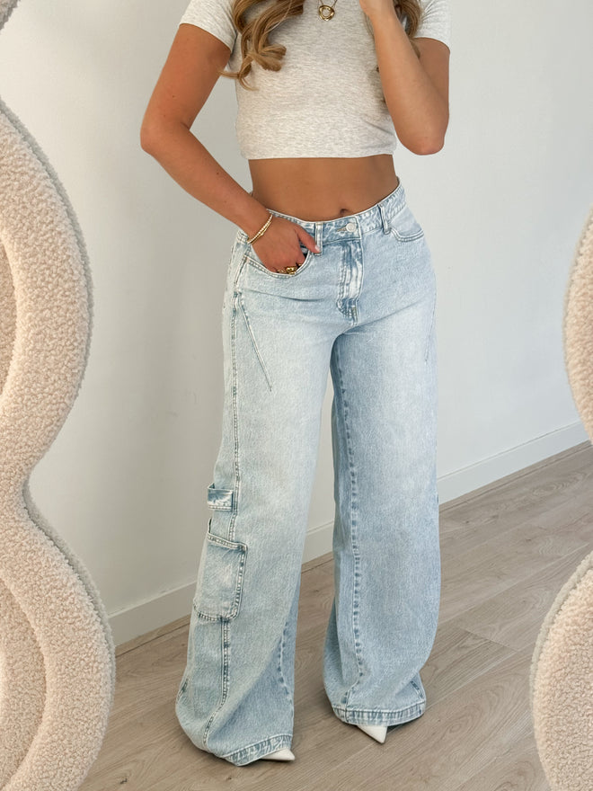 Stretch - Tess cargo jeans light denim