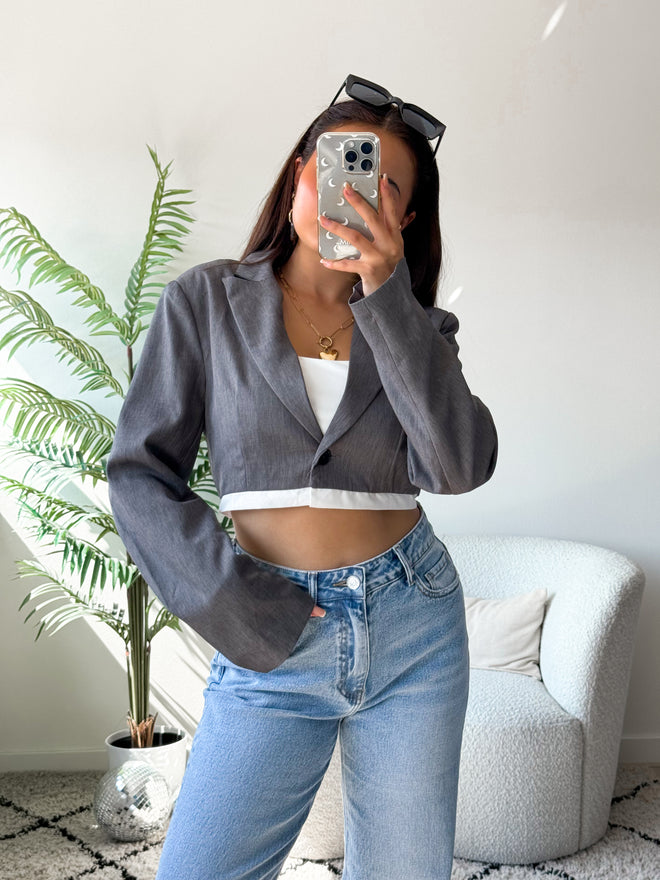 Amber cropped blazer grey