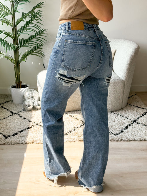 Stretch - Manouk wide jeans mid denim