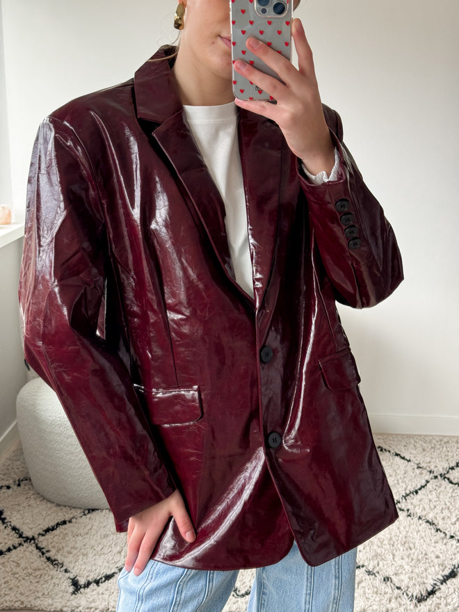 Stijn leather look blazer bordeaux