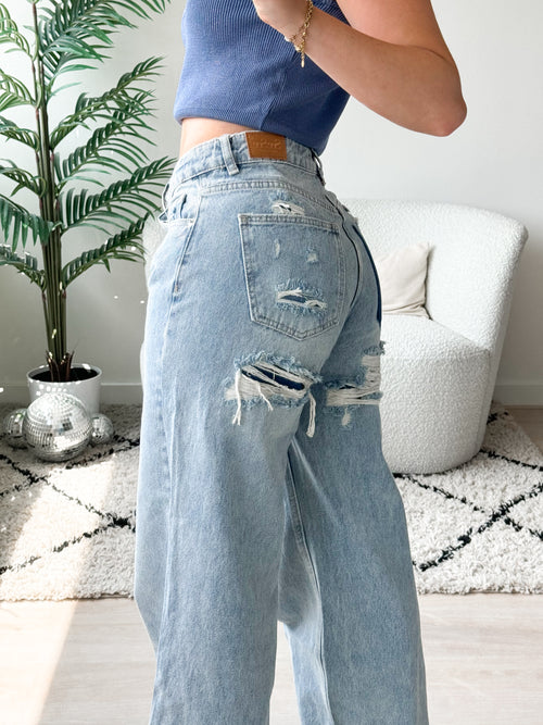 Zara extra wide jeans washed denim