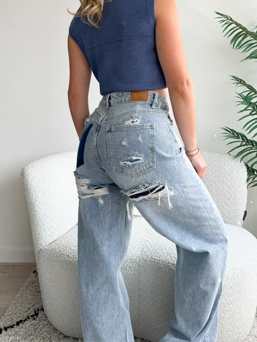 Zara extra wide jeans washed denim