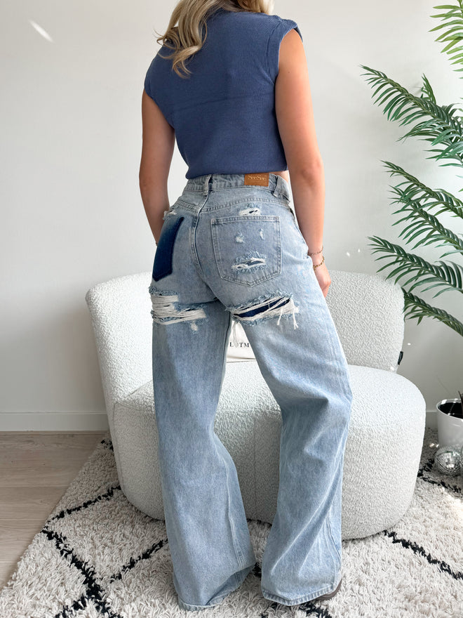 Zara extra wide jeans washed denim