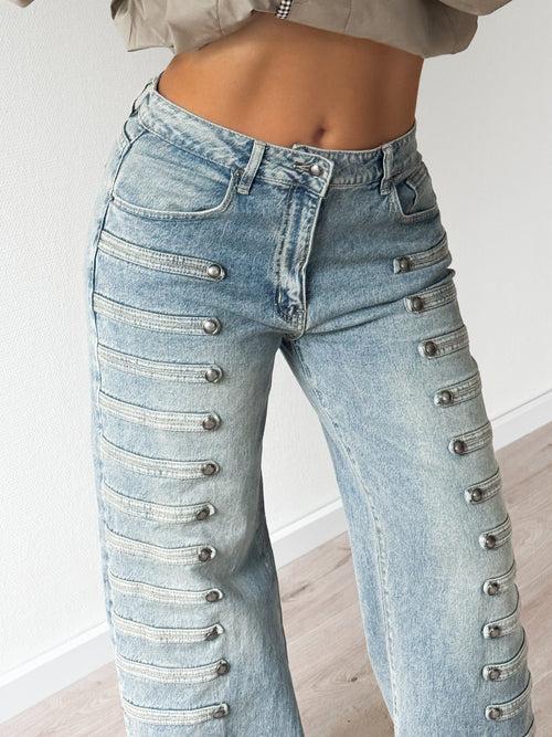 PRE-ORDER Stretch - Noor wide jeans washed denim
