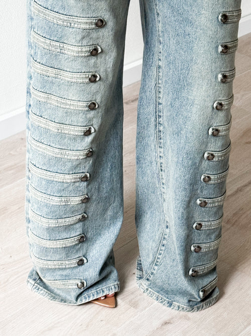 PRE-ORDER Stretch - Noor wide jeans washed denim