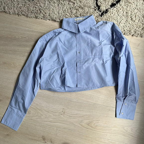 Tweede kans - Oversized cropped blouse blauw - L